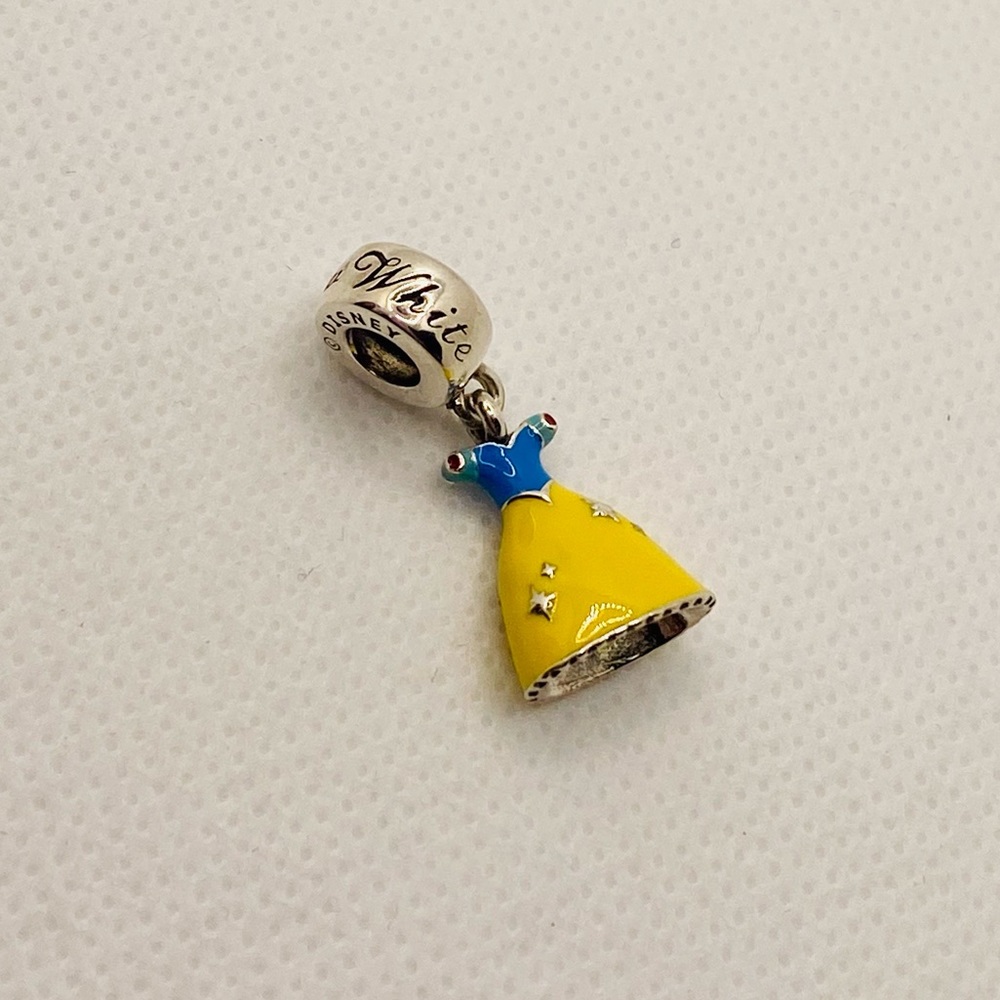 EUC Pandora 791579ENMX Silver Disney Snow Whites Light Yellow Dress Dangle Charm - Picture 3 of 7